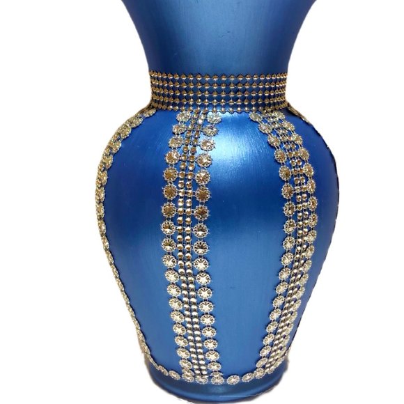 Handmade Brilliant Metallic Blue and Silver Exquisite Vase - Picture 2 of 6